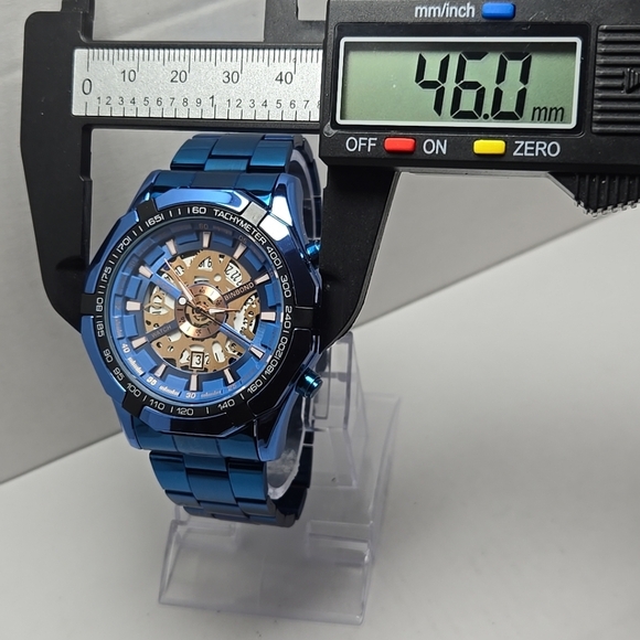 Mens Binbond 46mm Hollow Date Quartz Watch Brillant Blue 30M New Battery - Picture 4 of 10